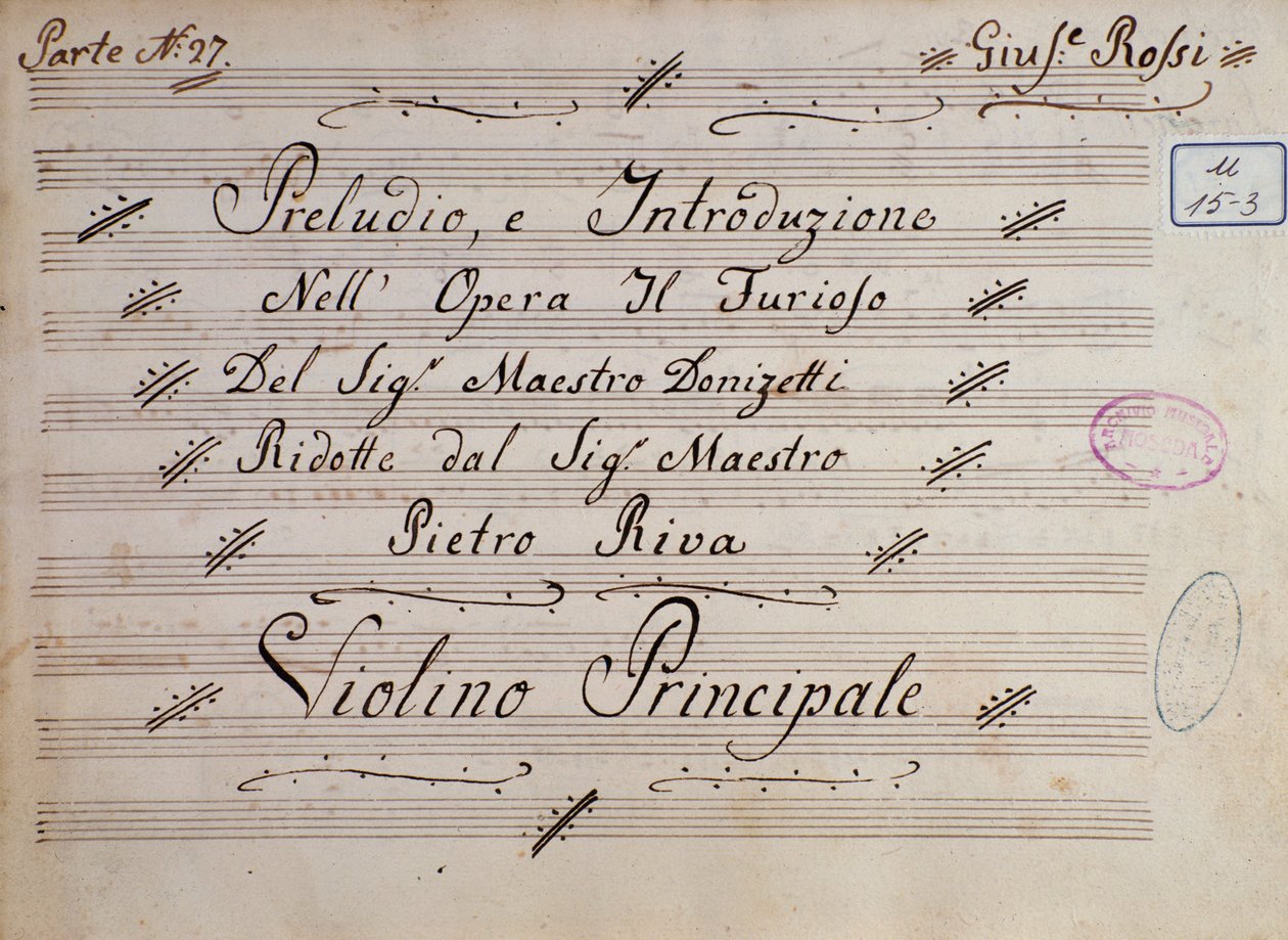 First page of the sheet music for violin, Il furioso all