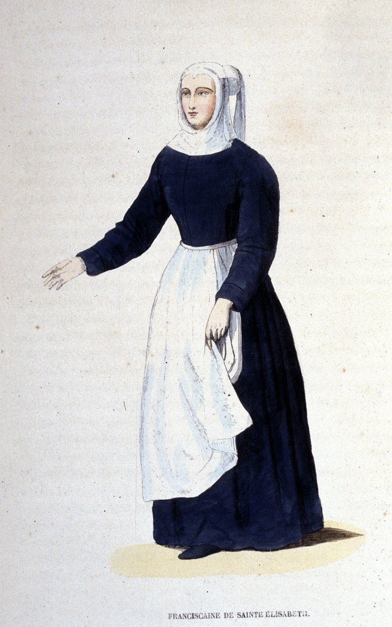 Franciscan nun of St. Elizabeth. Order founded by St. Elizabeth of Hungary (1207 - 1231). Engraving of the 19th century. by Unknown artist