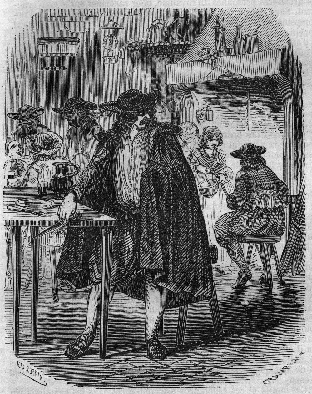 Francois Ravaillac, Assassin of King Henry IV, Hiding in an Inn the Knife with Which He Must Hit Henry IV (Engraving of the 19th Century) by Unknown artist