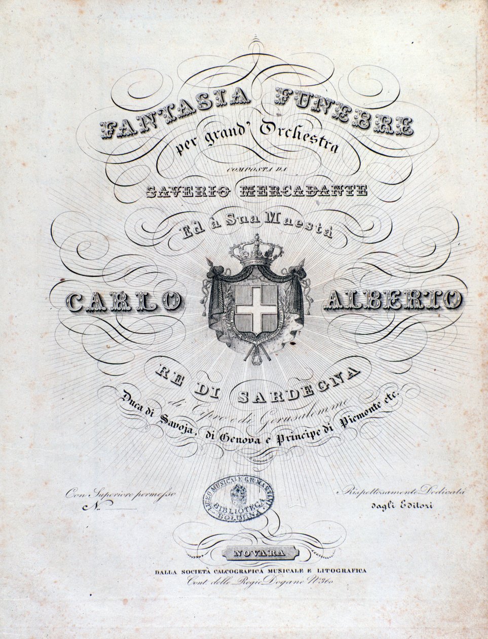 Frontispiece for Fantasia Funebre, orchestral work by Mercadante by Unknown artist