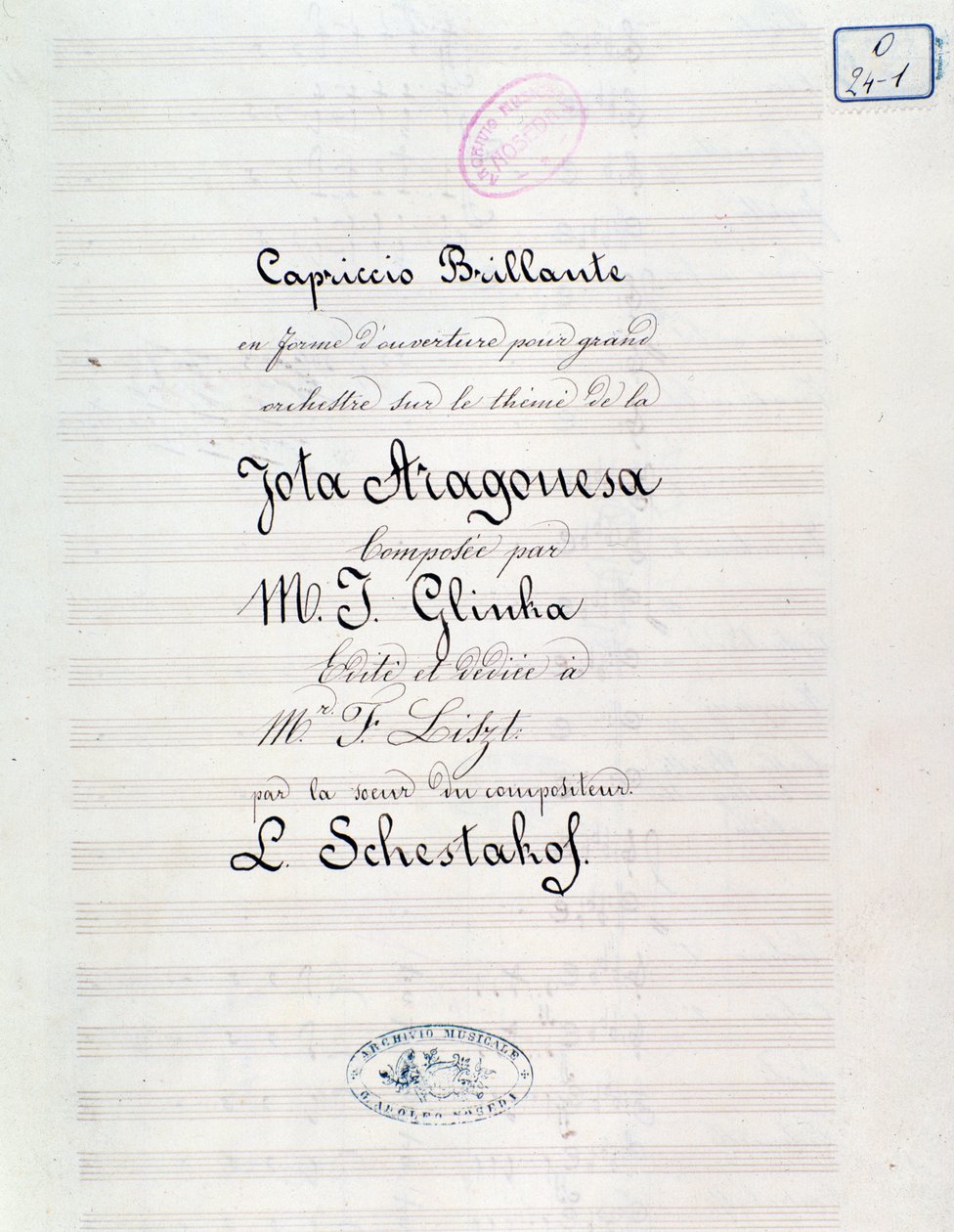 Frontispiece of Capriccio brilliant on the theme of Jota Aragonese by Mikhail Glinka by Unknown artist