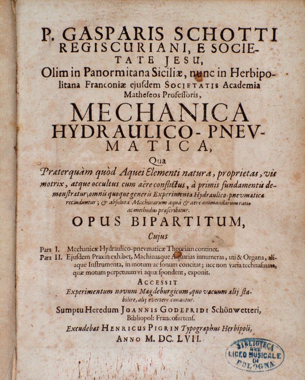 Frontispiece of Mechanica Hydraulico Pneumatica by Gaspar Schott by Unknown artist