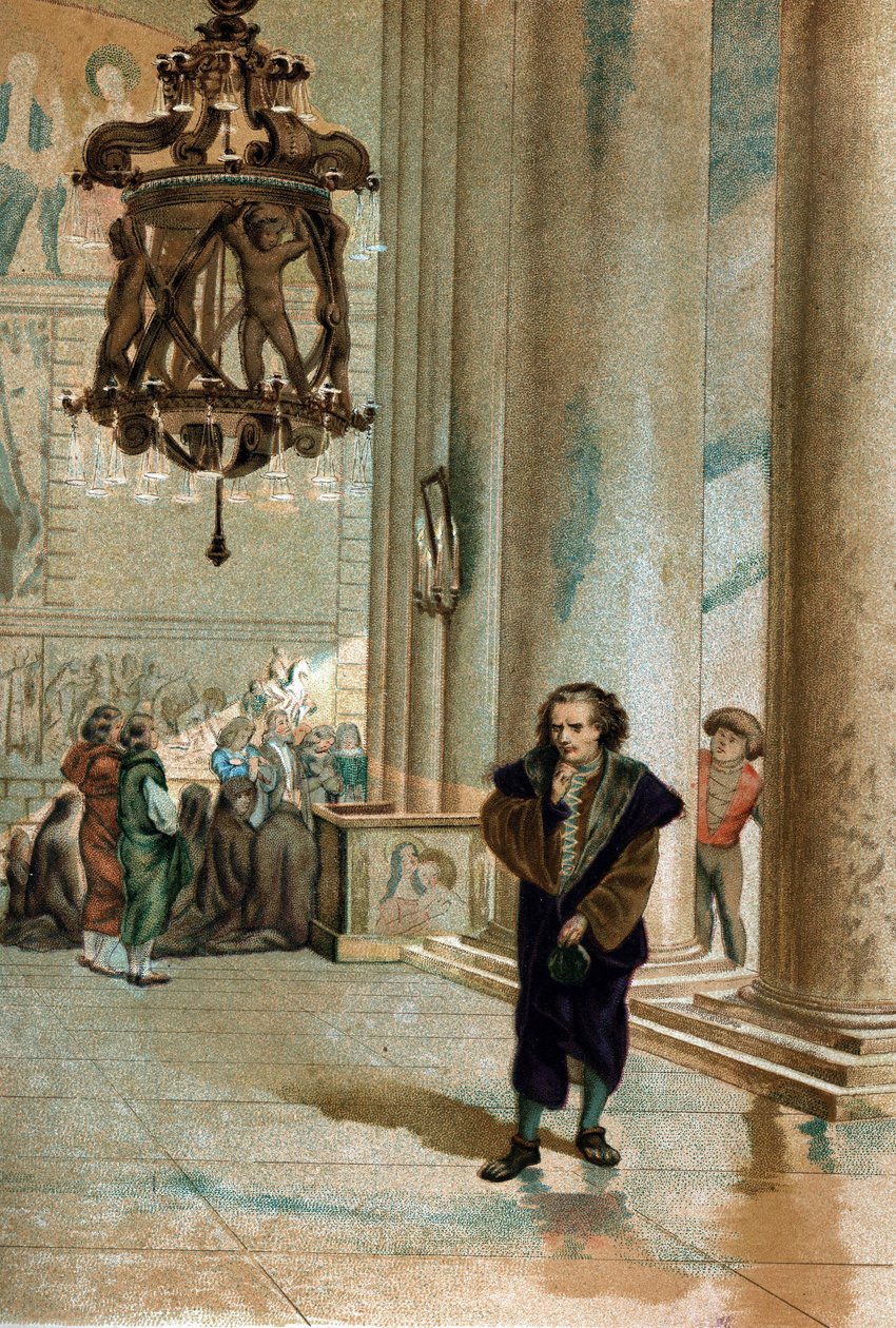 Galileo Galilei (1564 - 1642) observing the oscillation of the