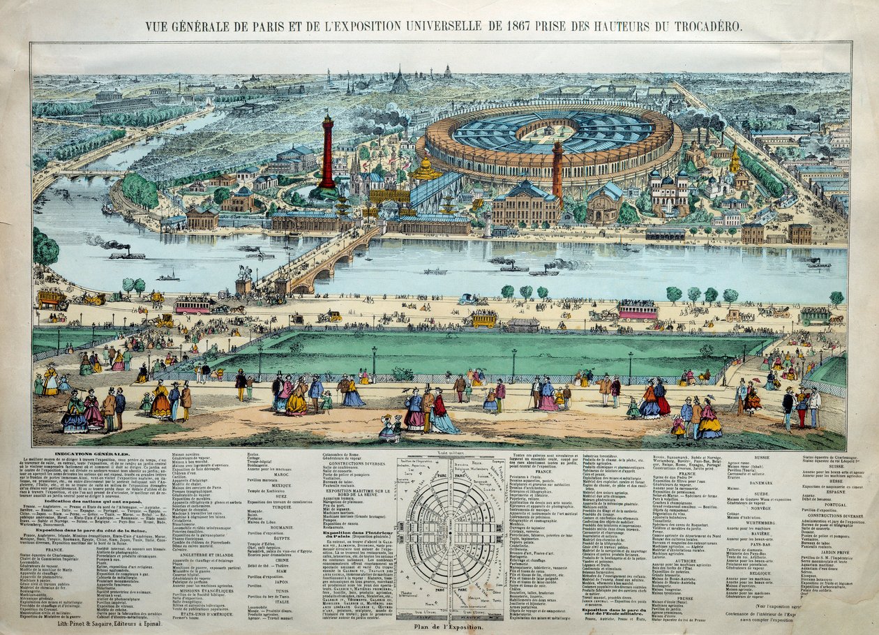 General view of the 1867 World Exhibition in Paris. At the bottom: the park of the military school of the Champ de Mars by Unknown artist