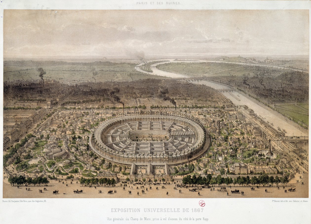 General view of the 1867 World Exposition taken from Trocadero in Paris: the Champ de Mars and the bridge of Iena crossing the Seine by Unknown artist