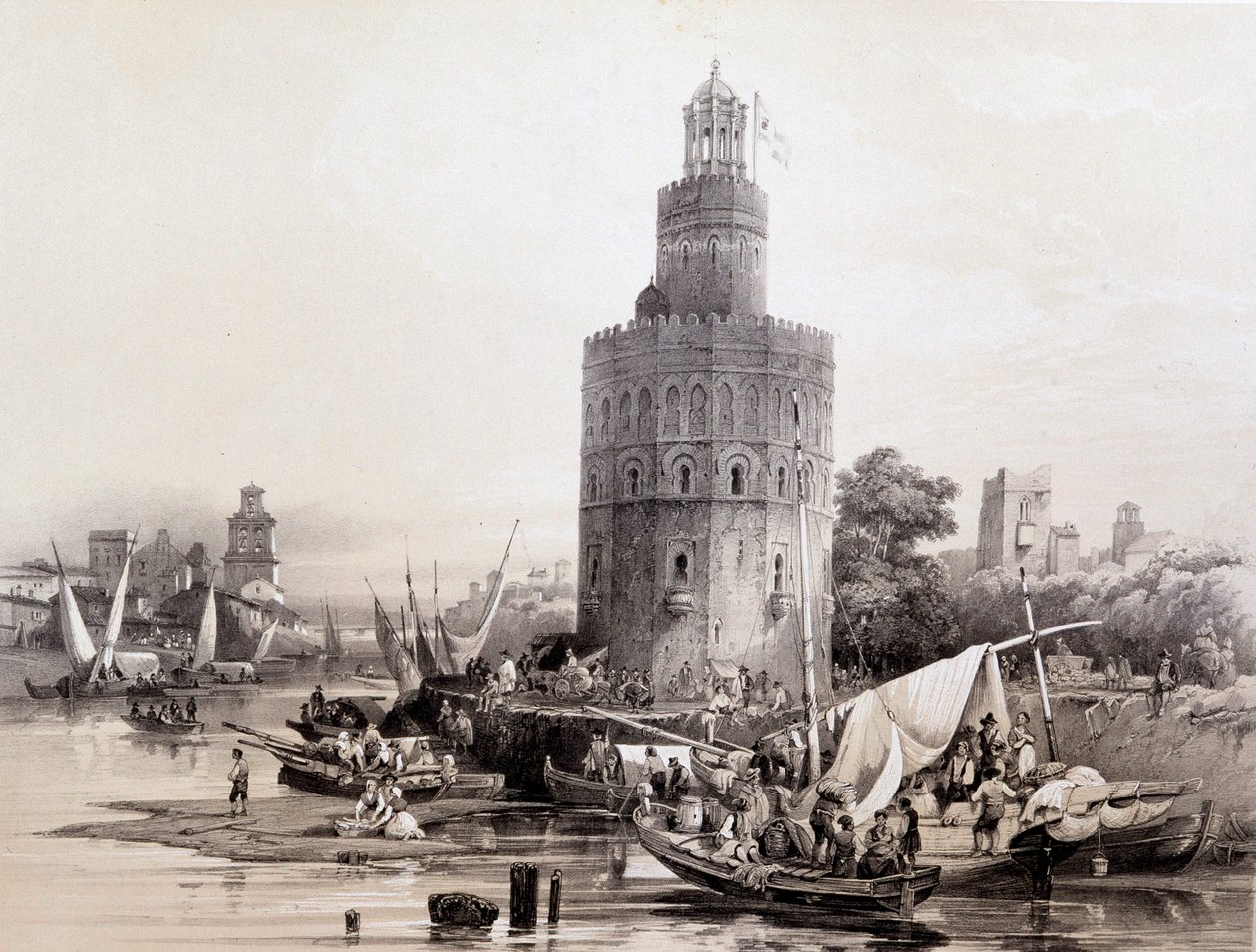 Gold Tower, Seville, “Artistic and monumental Spain of famous sites and monuments of Spain” by Don Genaro Perez de Villa by Unknown artist