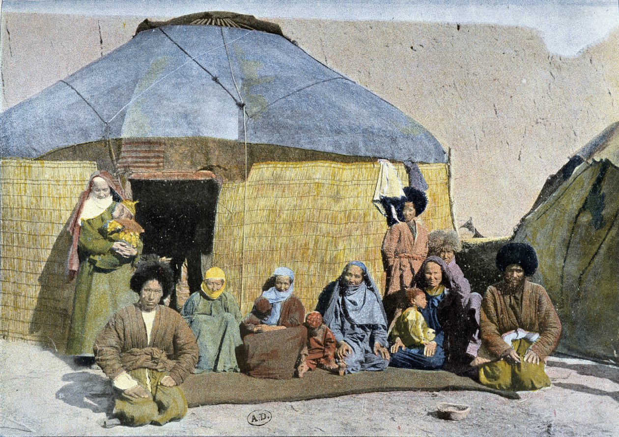 Group of Tekes (Russian nomads) in front of their yurt, late 19th century by Unknown artist