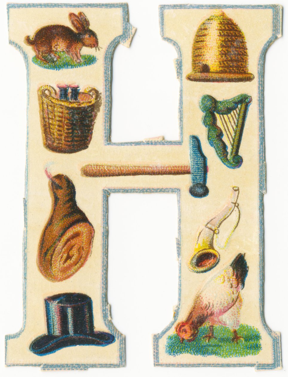 Hare, hive, harvest-basket, harp, hammer, ham, horn, hat, hen by Unknown artist