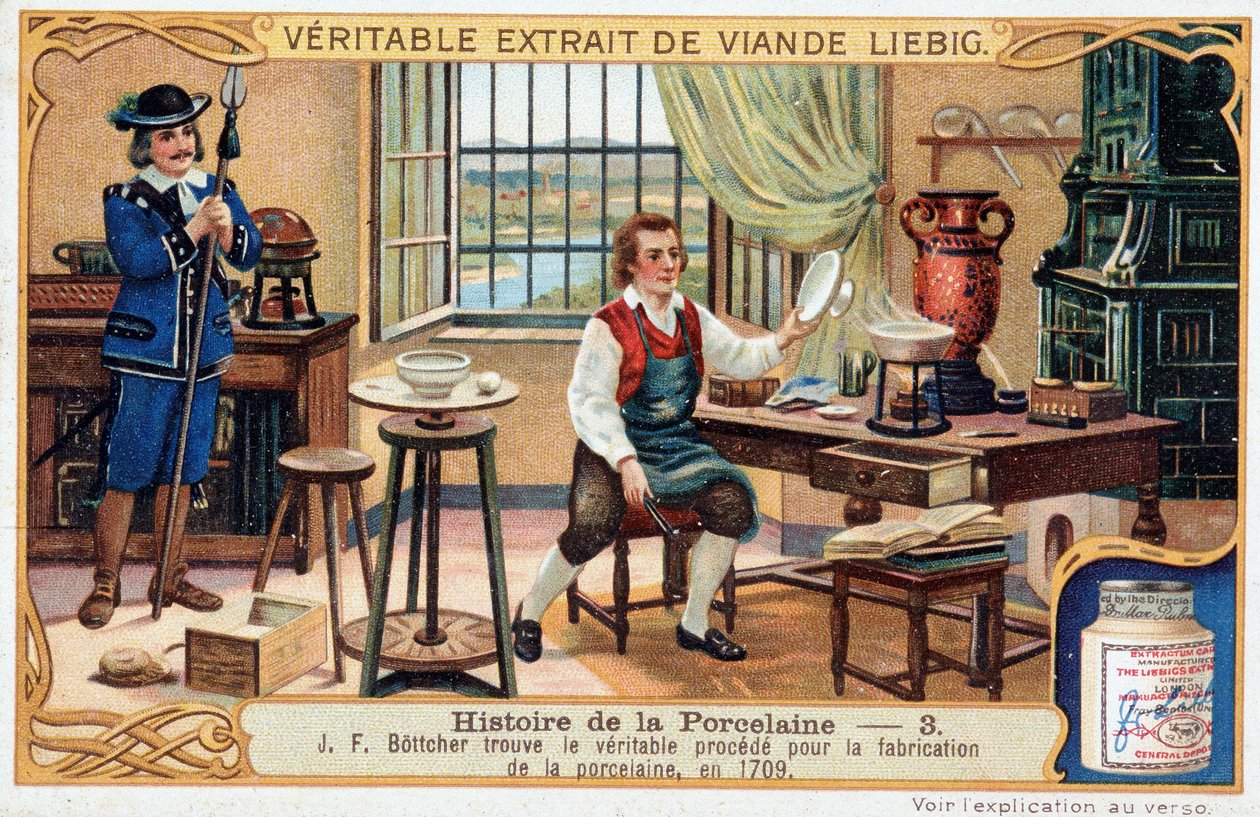 History of porcelain: Johann Friedrich Bottger (Bottcher or Bottiger) (1682-1719) finds the true method for making porcelain in 1709 by Unknown artist