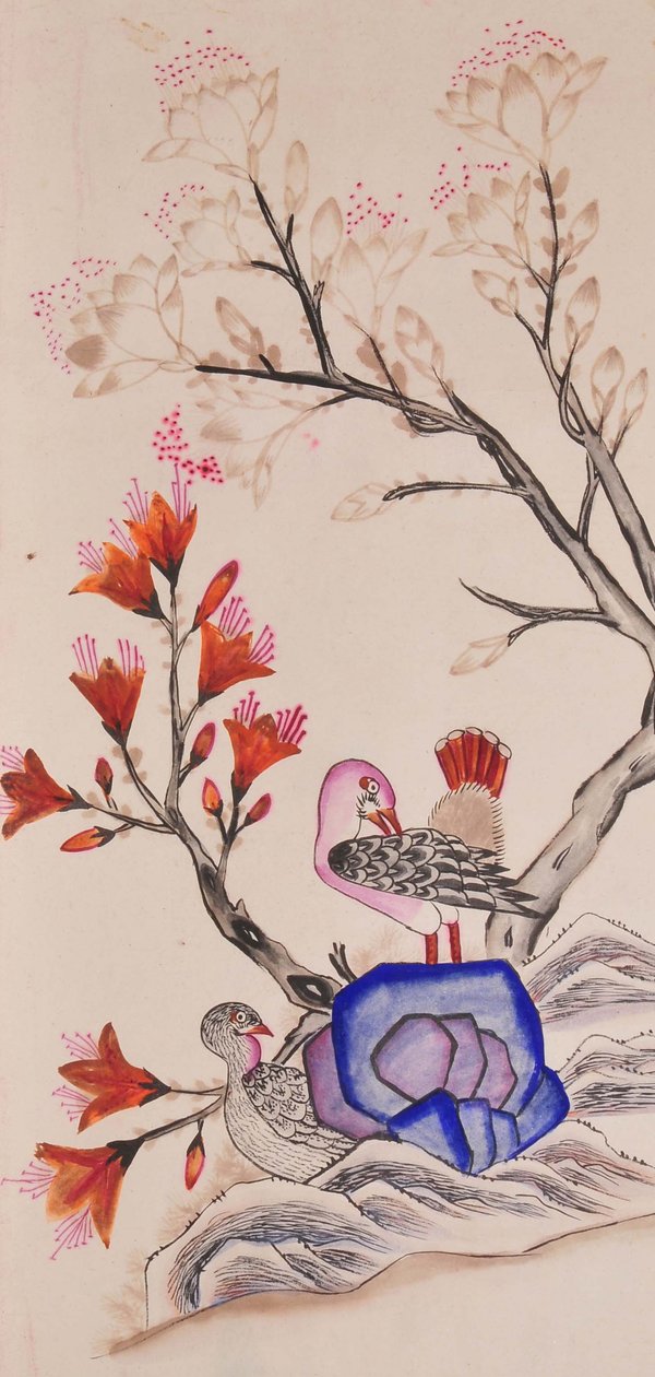 Bird and Flower Painting by Unknown artist
