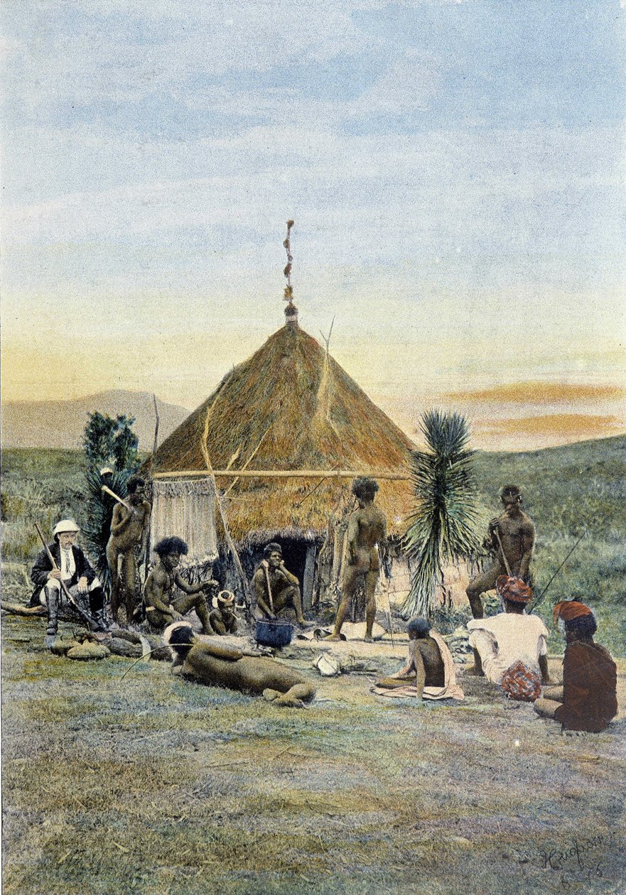 Illustration of a Telegraphic Camp Near Uarai in New Caledonia by Unknown artist