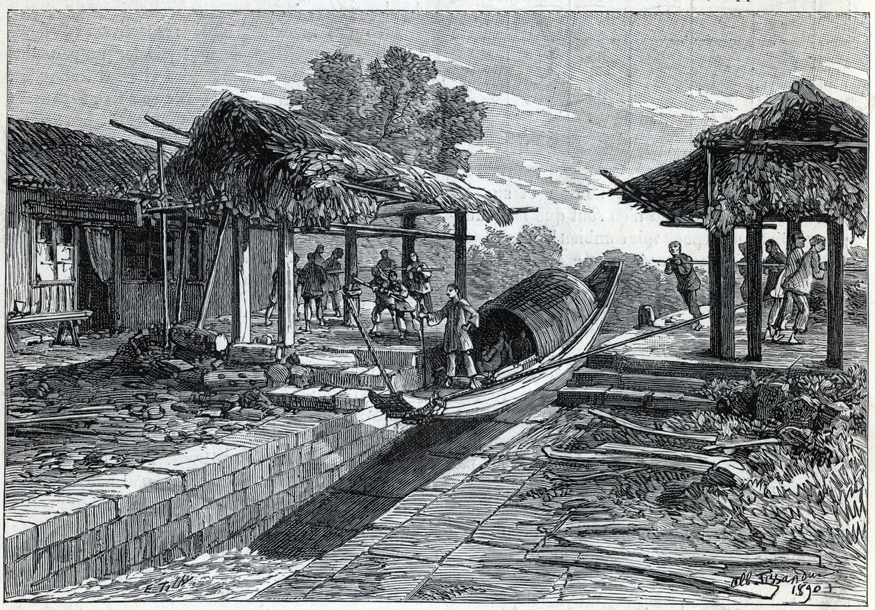 Incline Plane for Boats in Ning-Po, China. Engraving in 
