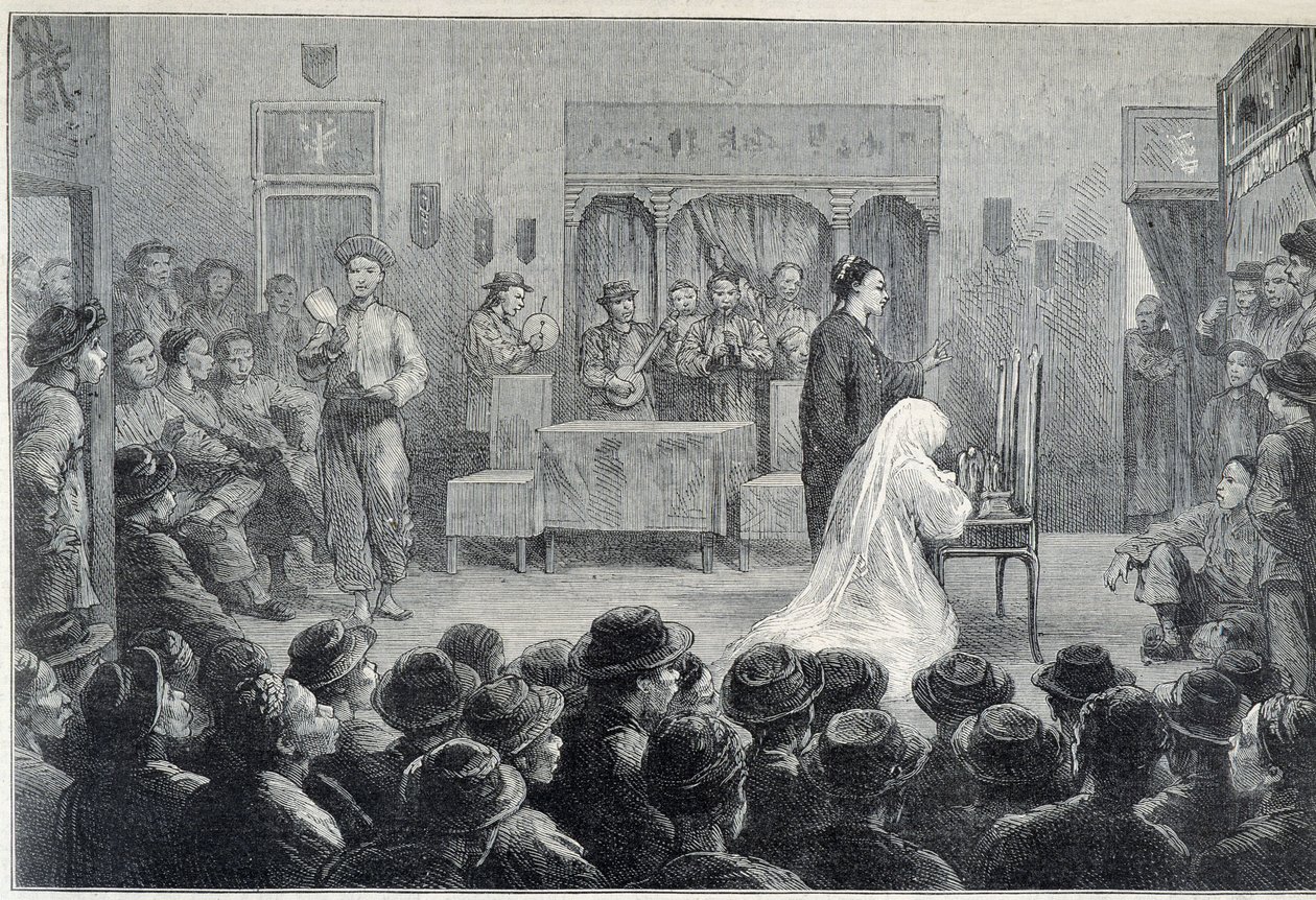 Inside a Chinese Theatre in California, Towards the End of the 19th Century by Unknown artist
