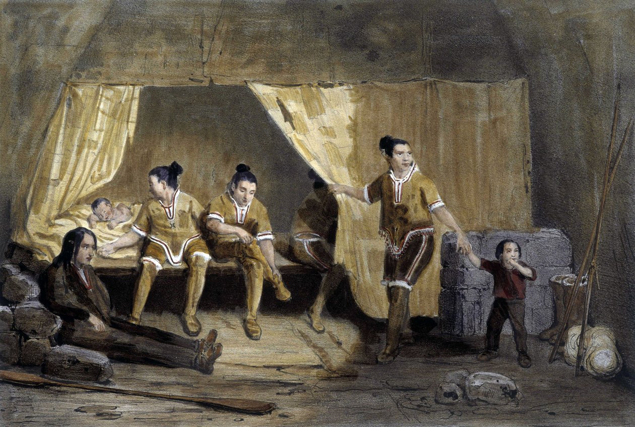 Interior of an Eskimo box, Frederikshaab, Greenland - lithography by Unknown artist