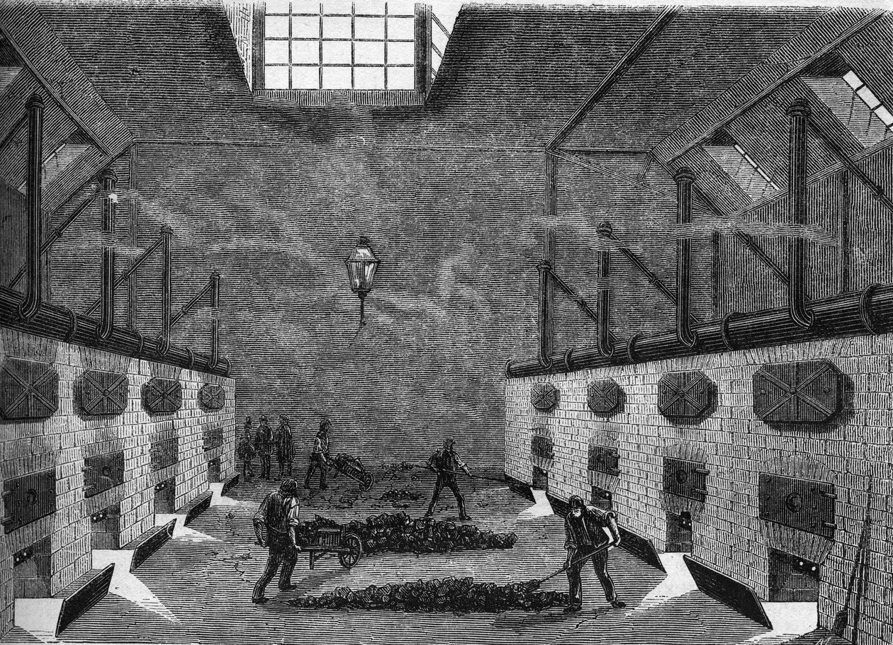 Internal view of a gas factory. Engraving from 1860-1861. by Unknown artist
