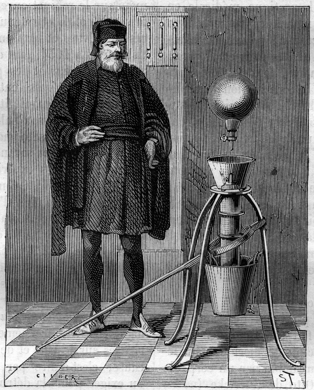 Invention: Pneumatic machine by Otto de Guericke, German inventor. In La Nature by Unknown artist