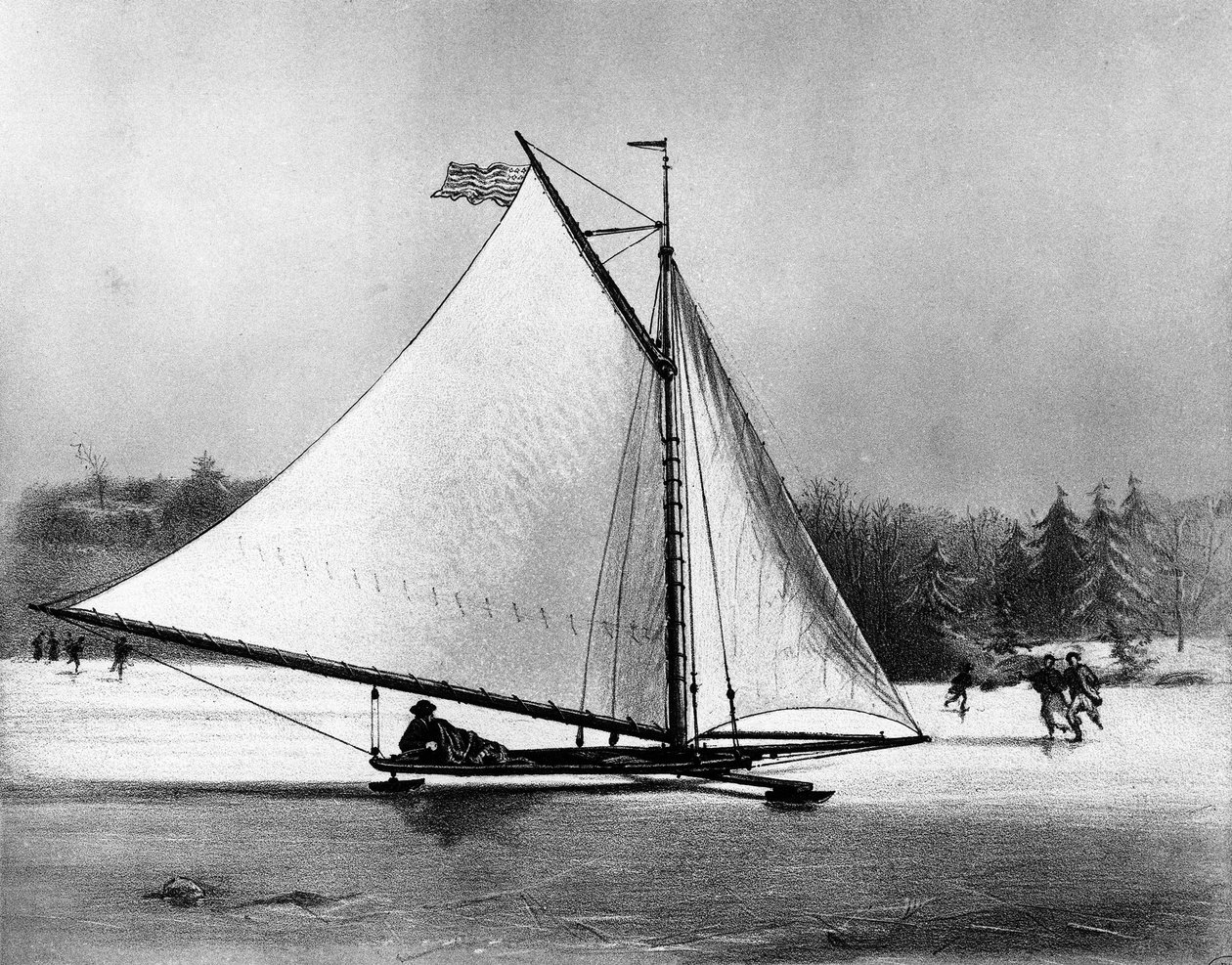 Irielle: American Sail Sleigh - Lithography in Le Centaure, Bibl. de la ville de Paris by Unknown artist