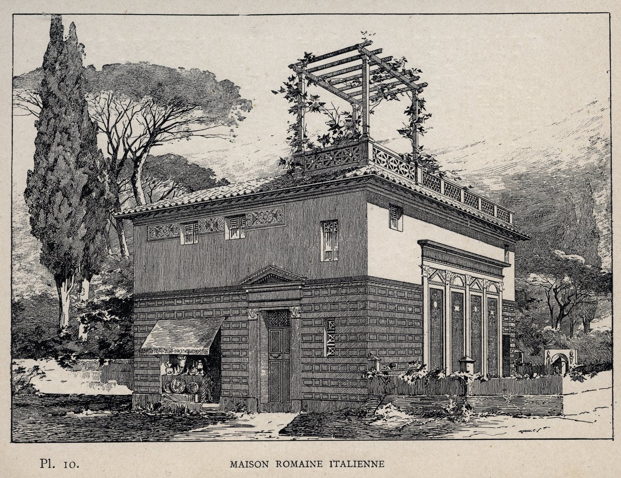 Italian Roman house - engraving of 1889 in 
