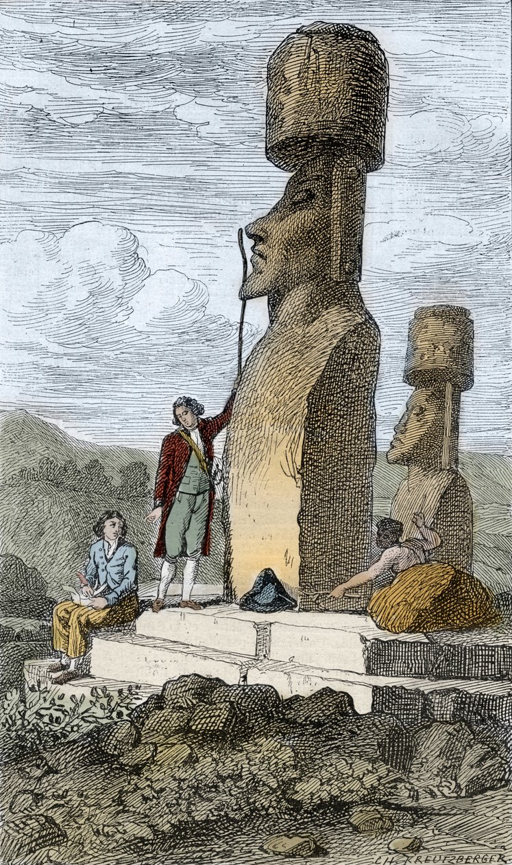 Jean-Francois Galaup, Comte de La Perouse on Easter Island during his Asiatic voyage by Unknown artist
