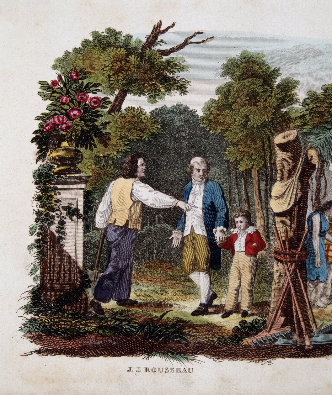 Jean Jacques Rousseau with a Child, Interpellated by a Peasant by Unknown artist