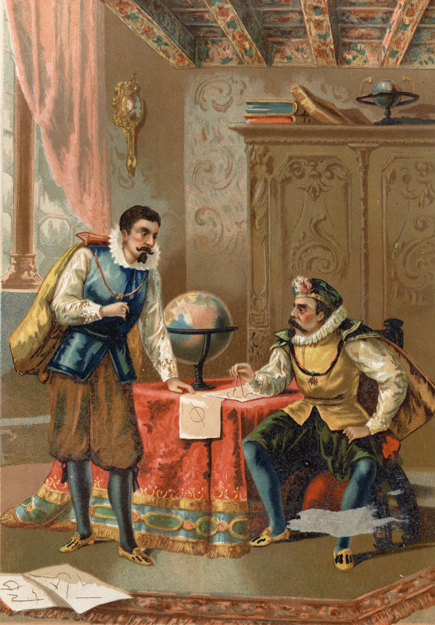 Johannes Kepler (Keppler) (1571 - 1630) with Tycho Brahe (1546-1601), Astronomers, Prague in 1600 - After La Ciencia y sus Hombres by Louis Figuier, Barcelona 1881 by Unknown artist