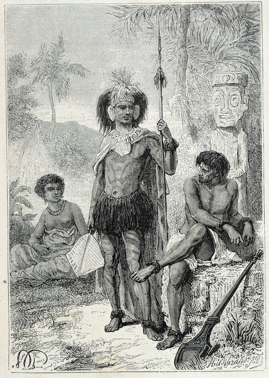 Journey of Captain James Cook (1728-1779): indigenes of the Marquesas Islands - illustration taken from 