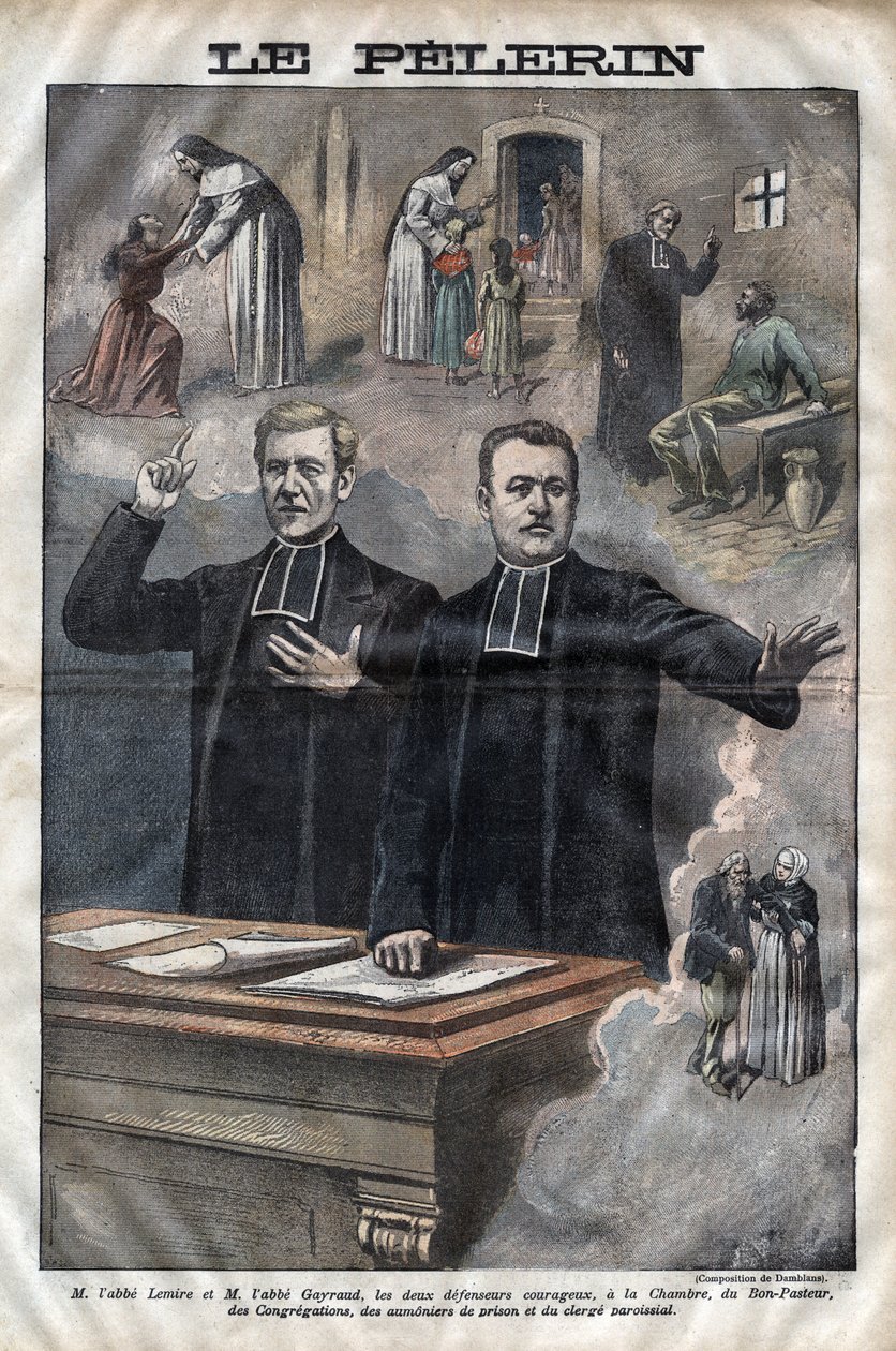 Jules Auguste Lemire (1853-1928) and Hippolyte Gayraud (1856-1911), French ecclesiastics and politicians, deputies - engraving in 