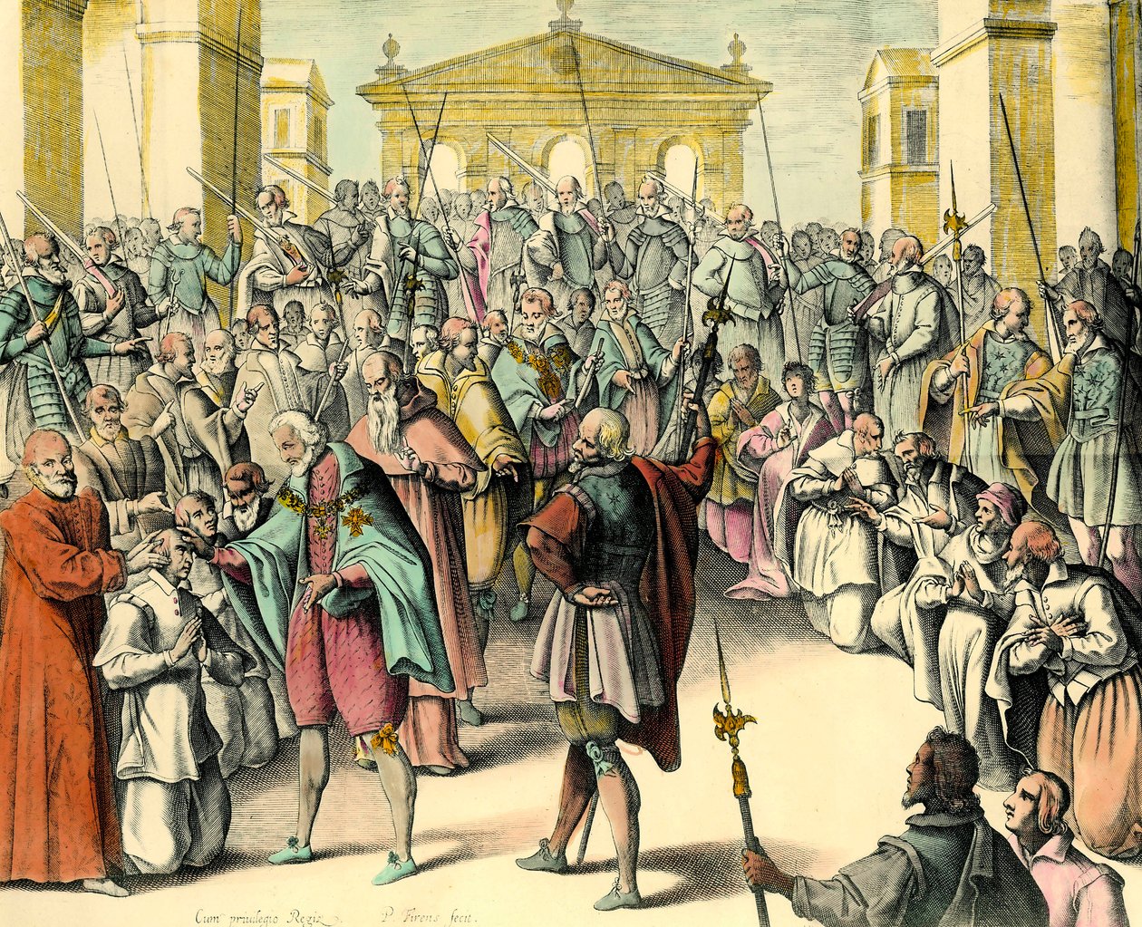 King Henry IV touches the forehead of a sick person (Engraving from a draft by Andre du Laurens) by Unknown artist