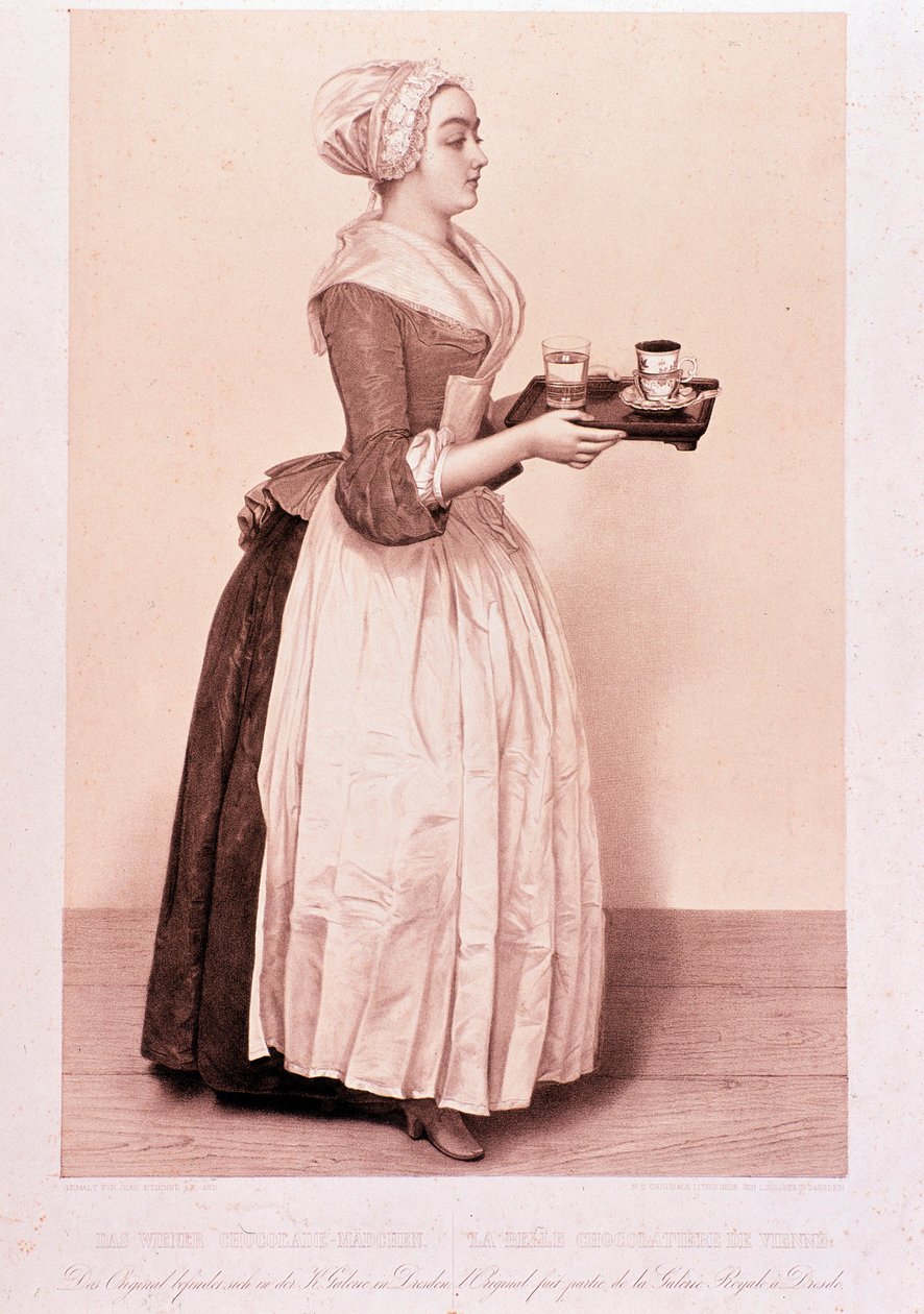La Chocolatiere de Vienne: young maid holding a tray with a cup of hot chocolate by Unknown artist