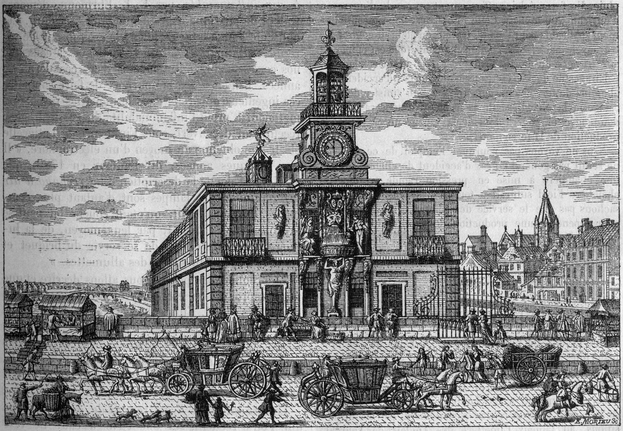 La Samaritaine, water pump located on the bridge Neuf engraving of the 17th century. Engraving in 