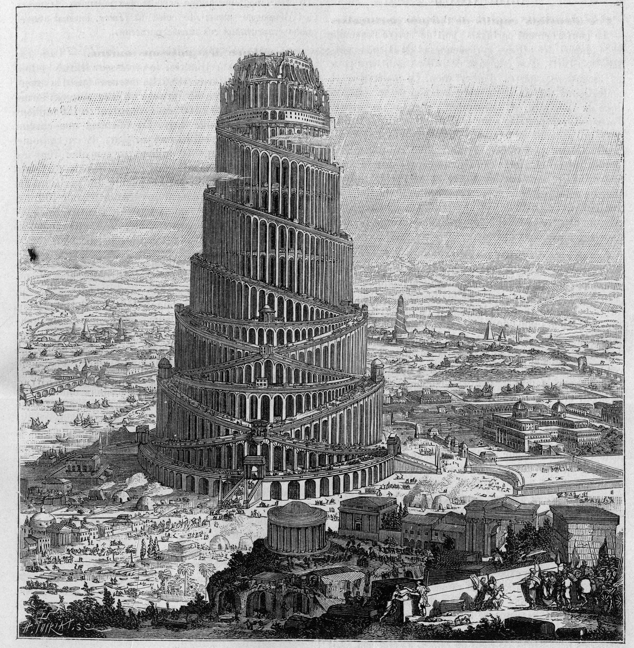 The Tower of Babel, after Father Kircher - (Reduced engraving of 