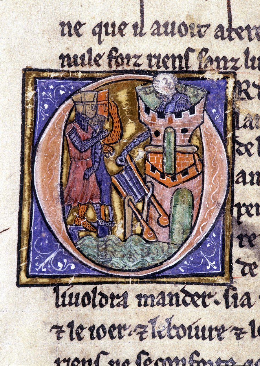 Lancelot at the Top of a Tower. Manuscript: Conquest of the Saint Gréal, Written 717 Years After the Passion of Our Lord. Bibliotheque Municipale de Rennes, ms. 255 (Collection of Novels of the Round Table); Paris by Unknown artist