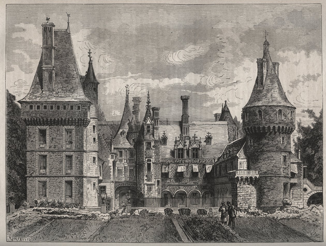 The castle of Maintenon, Eure et Loir, Centre, France (engraving of the 19th century) by Unknown artist