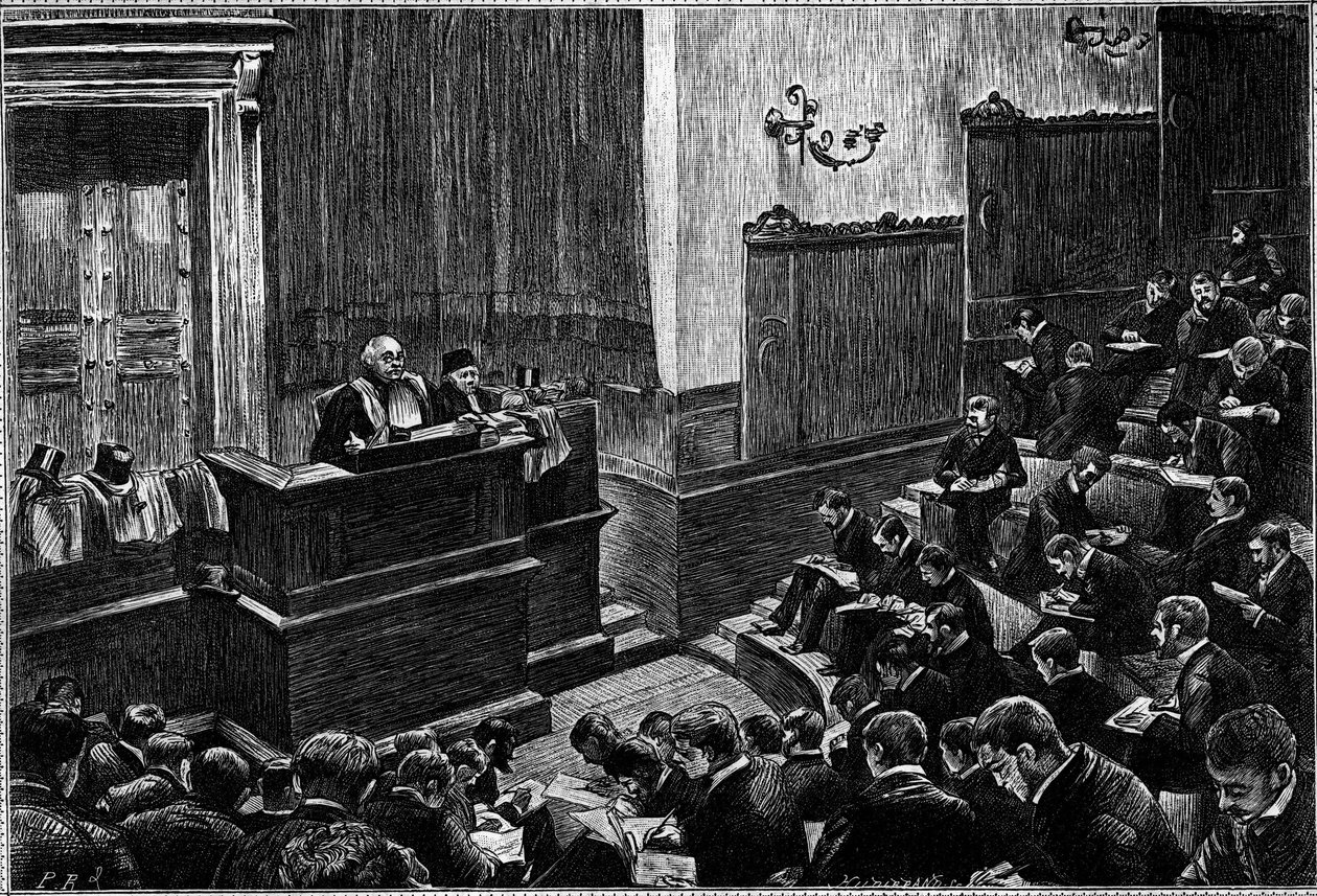 The Grand Amphitheatre of the School of Law of Paris. Engraving in the Journal La Jeunesse by Unknown artist