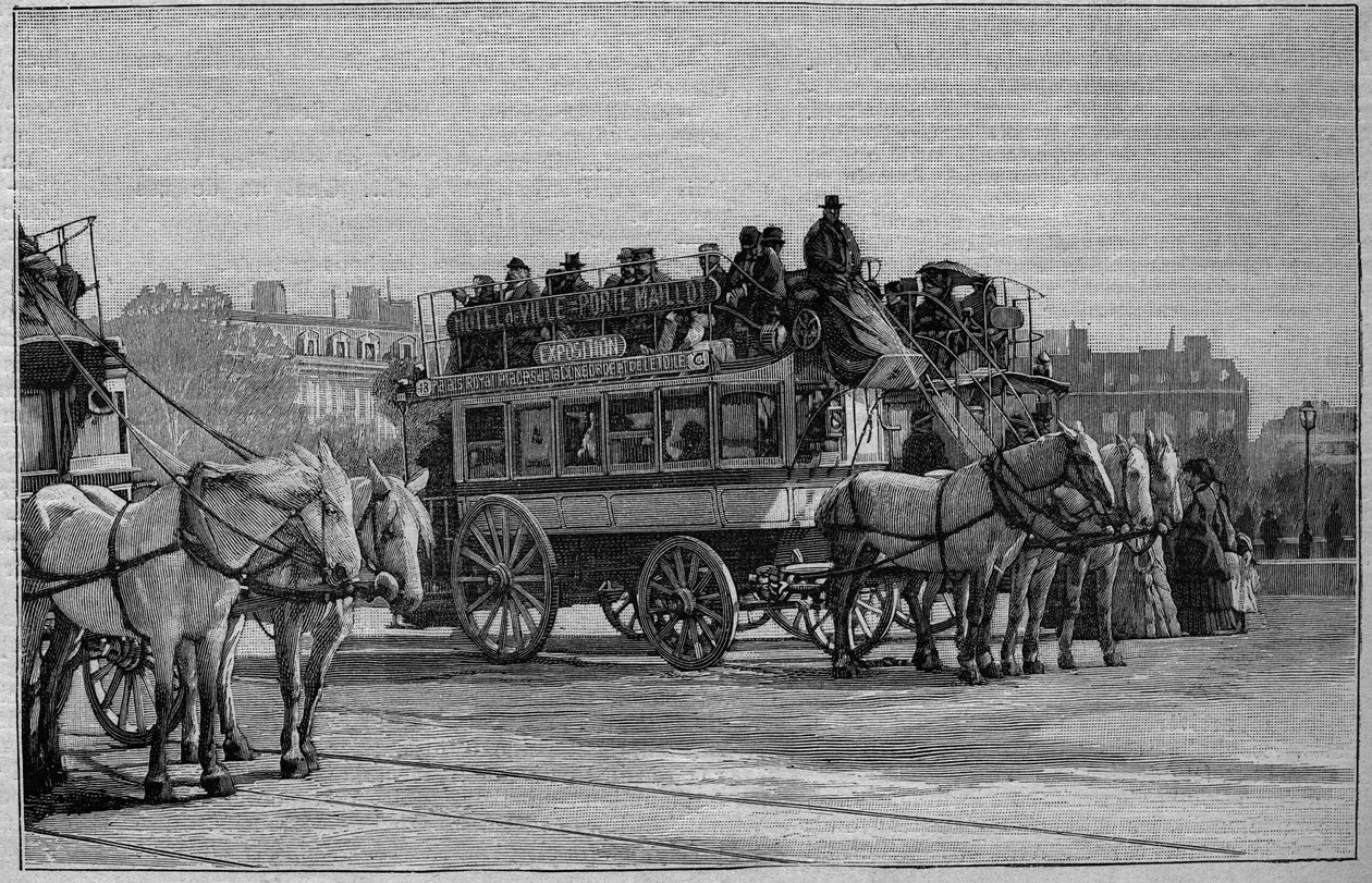The Omnibuses of Paris in the 19th Century: The Modern Omnibus (engraving from 1892) by Unknown artist