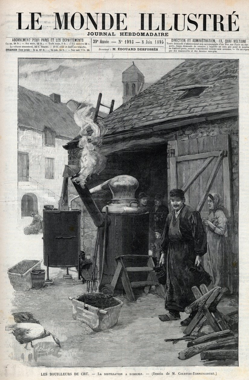 The Home Distillers - Home Distillation in Paris in 1895 - Engraving in 