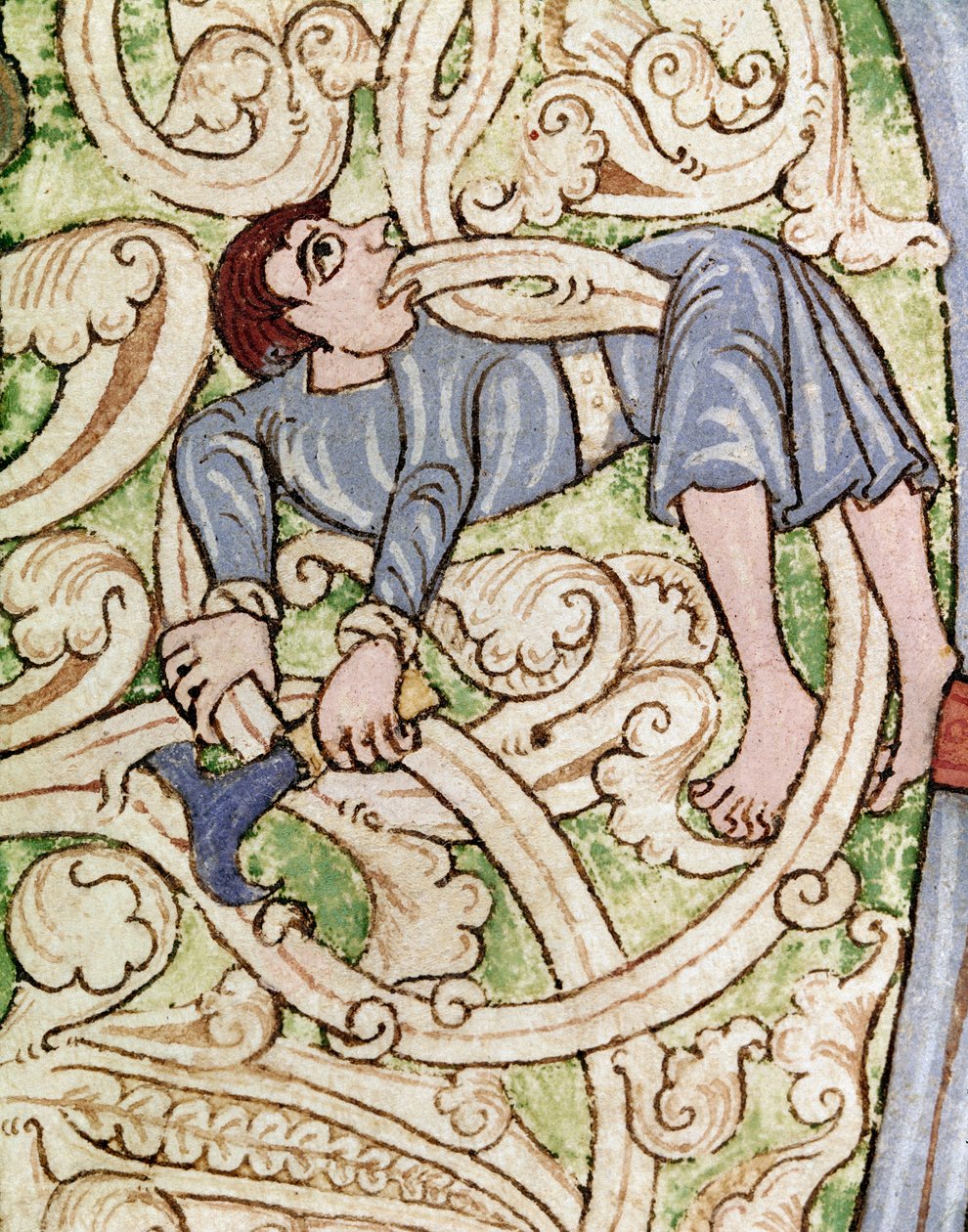 Lettrine C decorated with the representation of a woodman. Miniature from a Bible (Old Testament) (Ms 3088) 12th century Coimbra, University Library by Unknown artist