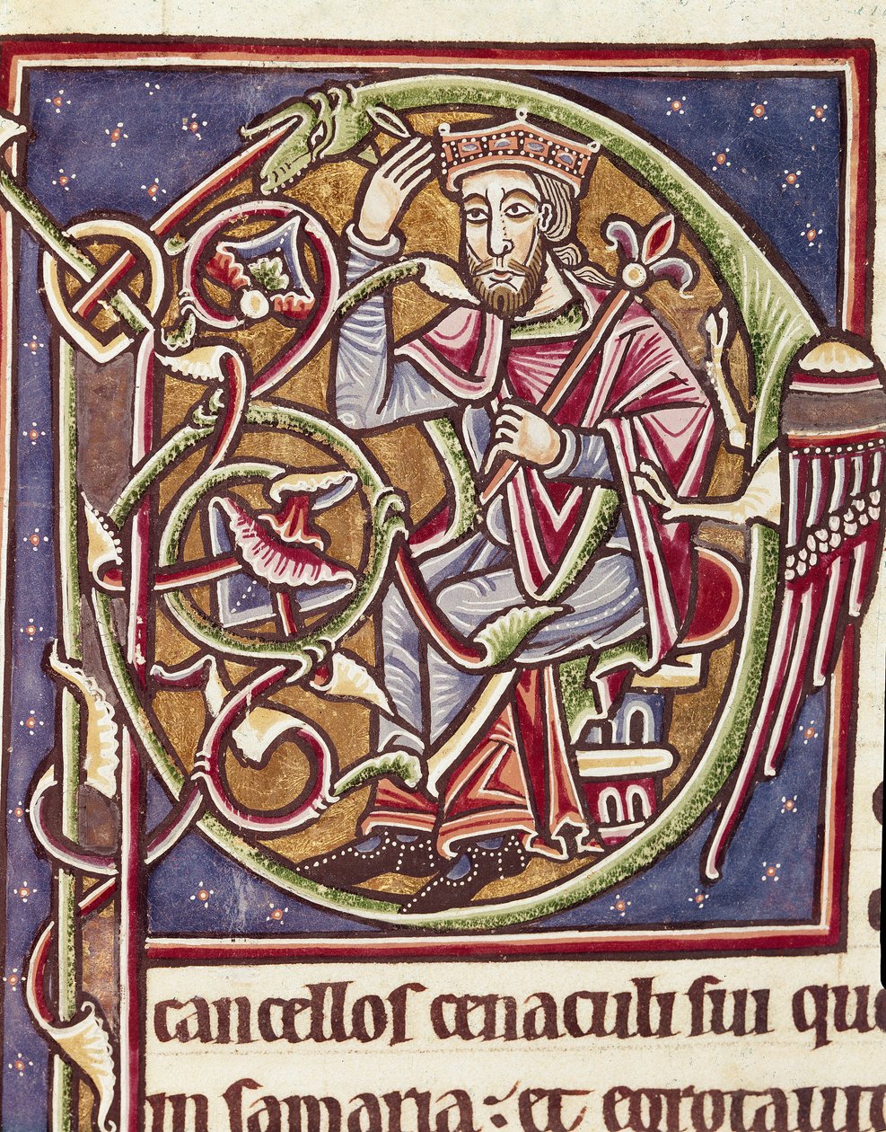 Lettrine P decorated with the representation of the king of the land of Moab, miniature from a Bible (12th century) by Unknown artist