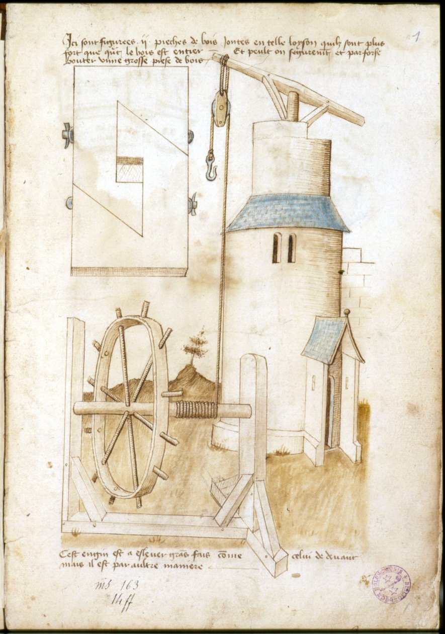 Lever System with Pulley for Construction Site - Manuscript: Parchment ...