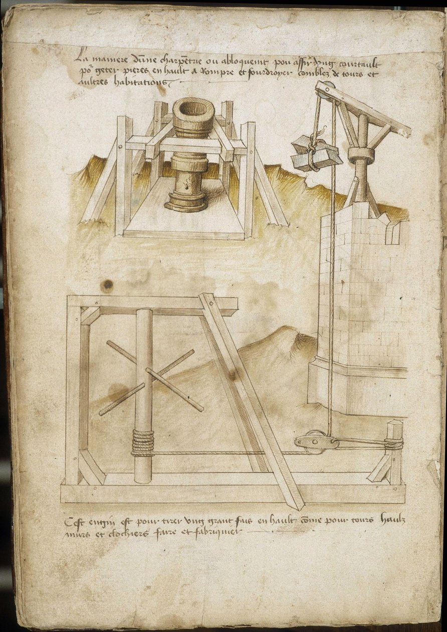 Load elevation system for construction site - Manuscript: parchment sheet of an engineer