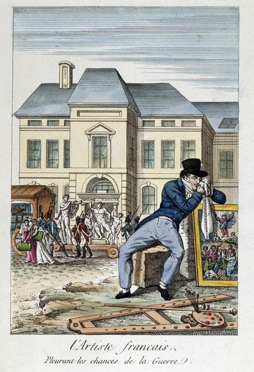 The French artist mourning the chances of war, engraving of the 19th century by Unknown artist
