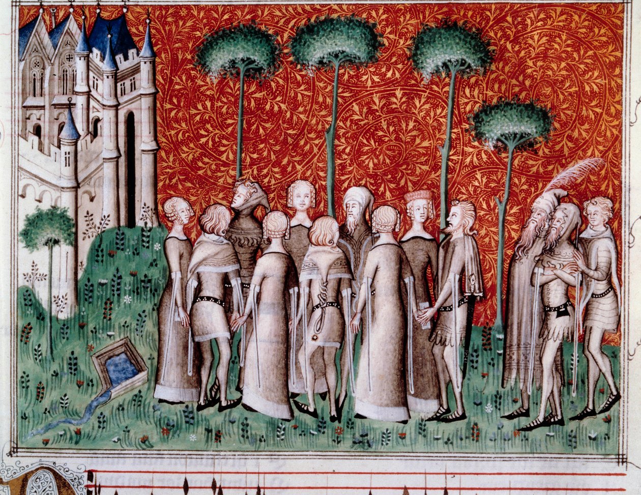 Machaut finding his lady. Miniature from a score in 