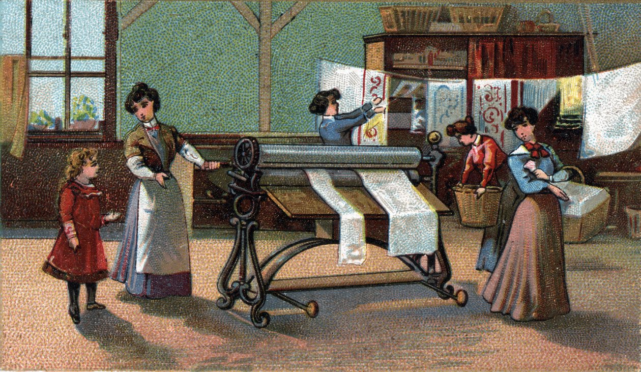 Machine ironator. Chromolithography from the end of the 19th century. by Unknown artist