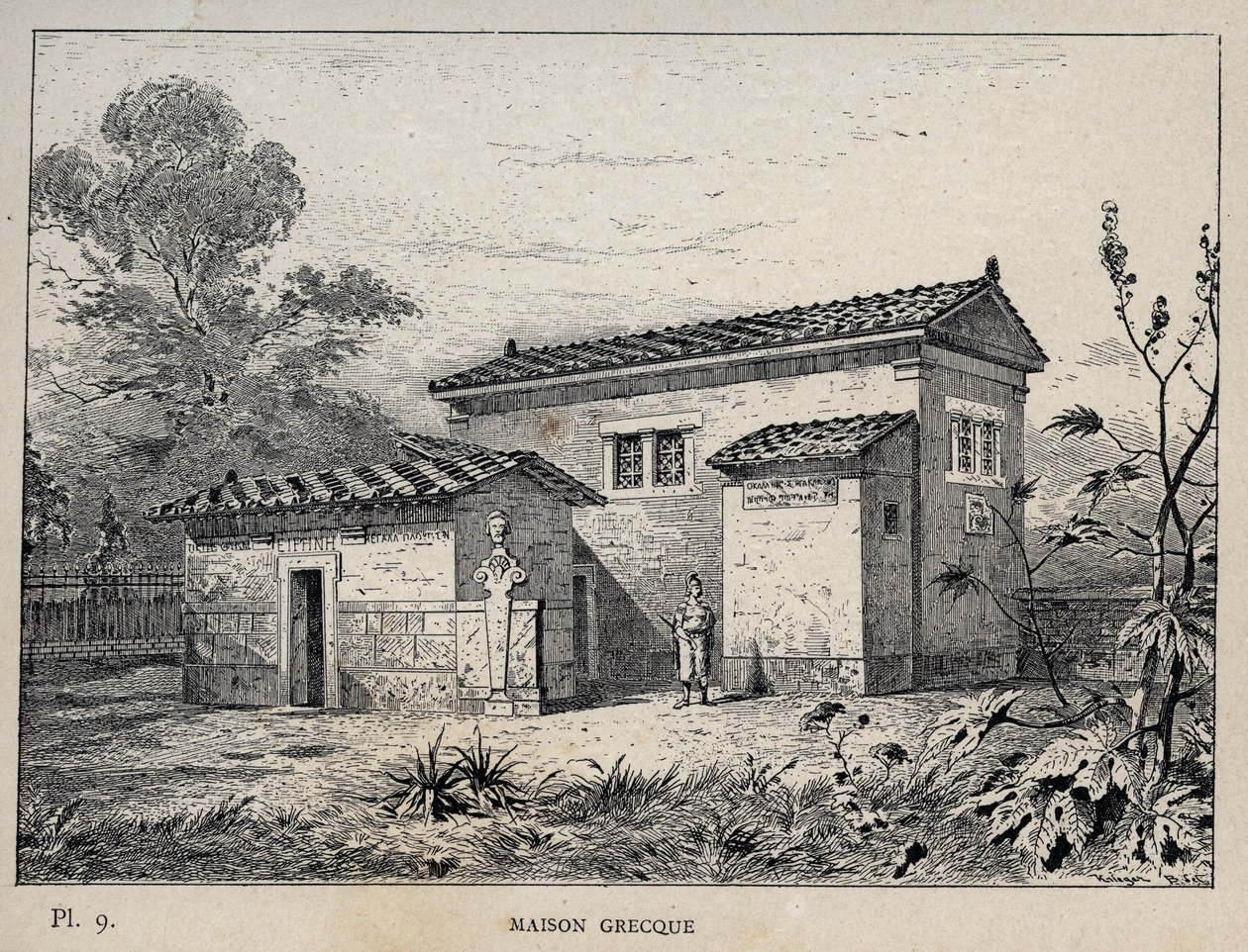Greek house - engraving of 1889 in Histoire de habitation humaine à l