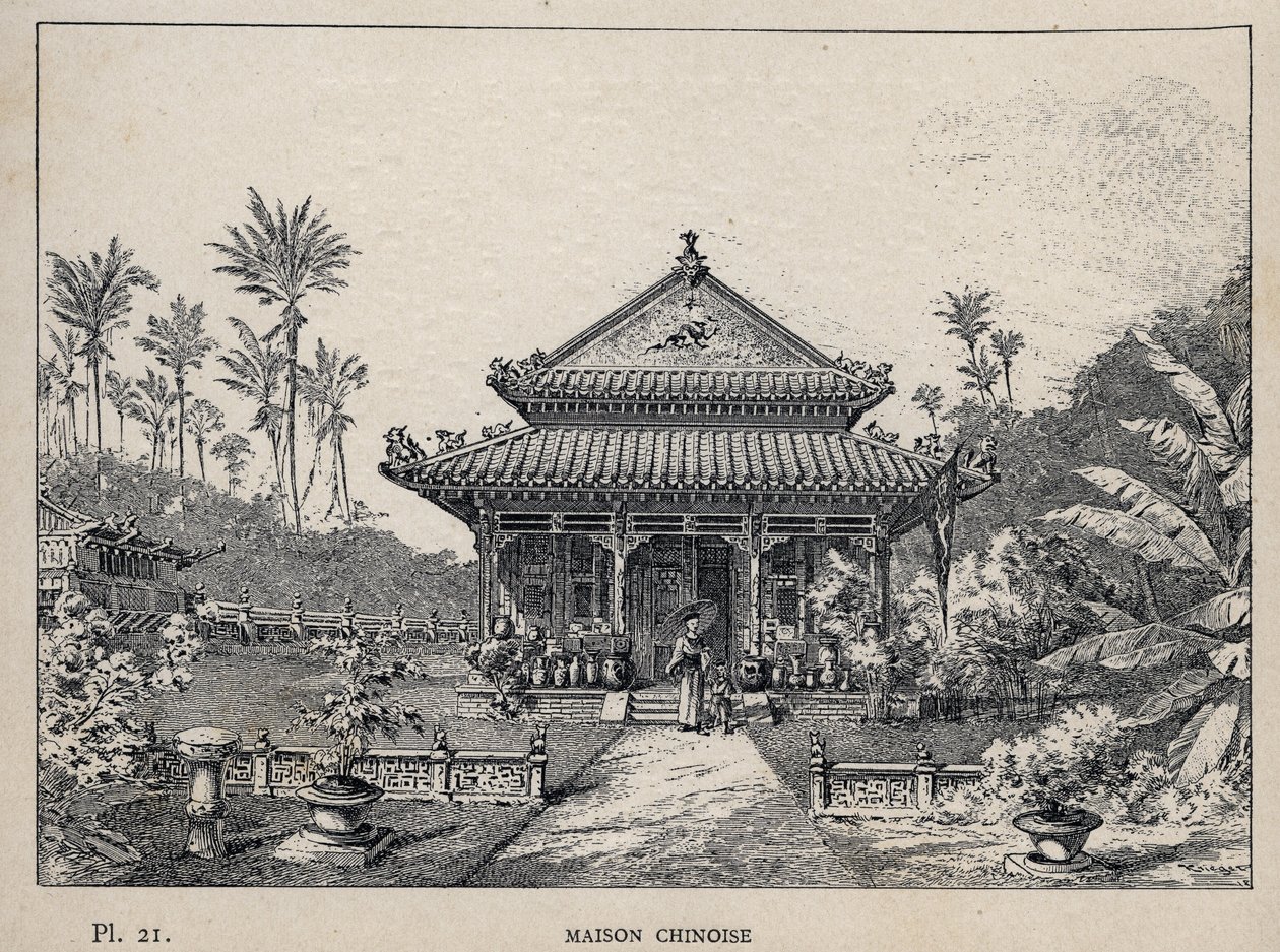 Maison chinoise - (Chinese house) - engraving of 1889 in 