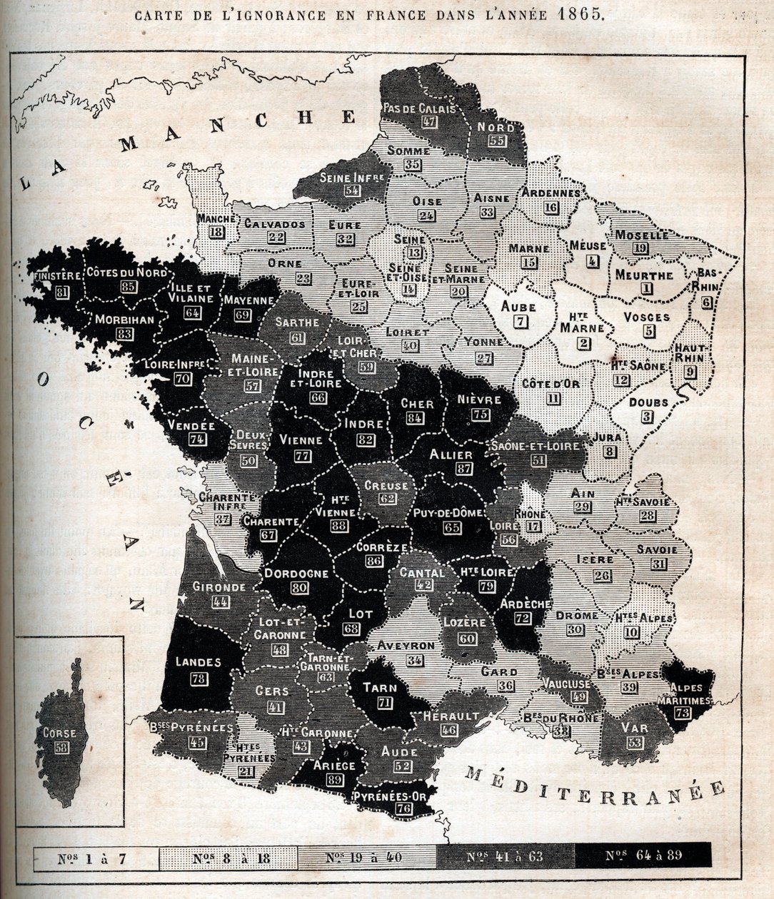 Map of ignorance in France in 1865 by Unknown artist