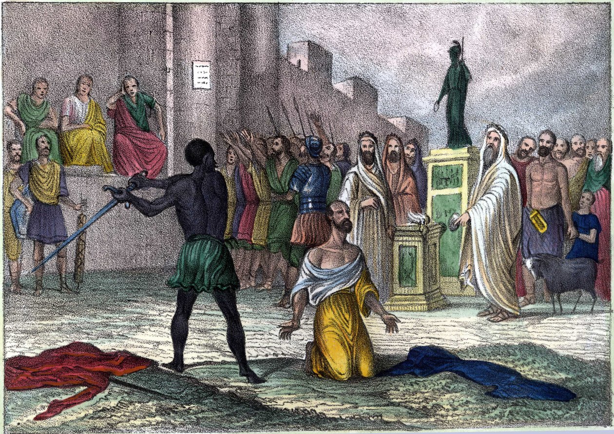 Martyrdom of Saint Cyprian (Cipriano) (Cyprianus) in 258, first bishop of Carthage sentenced to death. In 