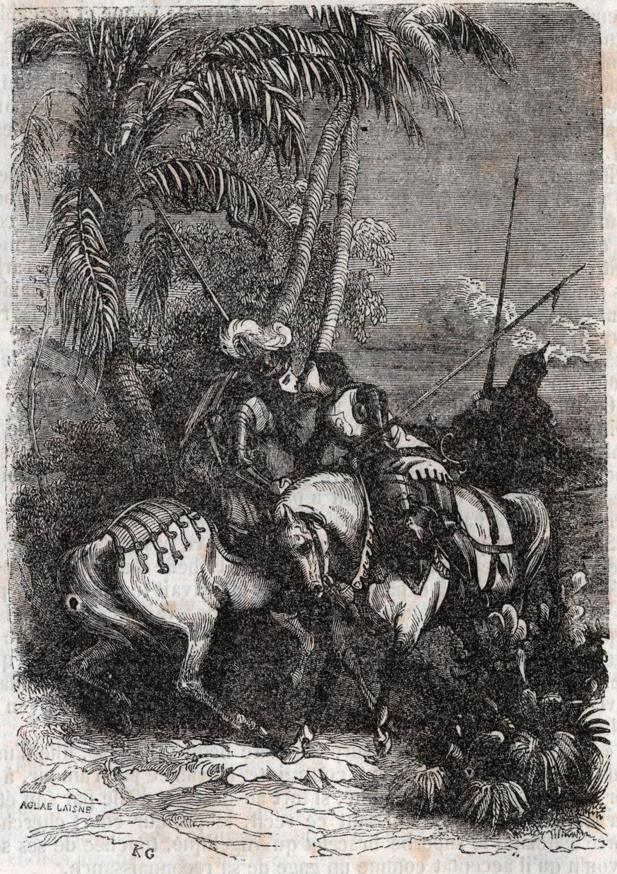 Meeting of Marphise, Astolphe and Sansonnet - engraving of 1851 from 