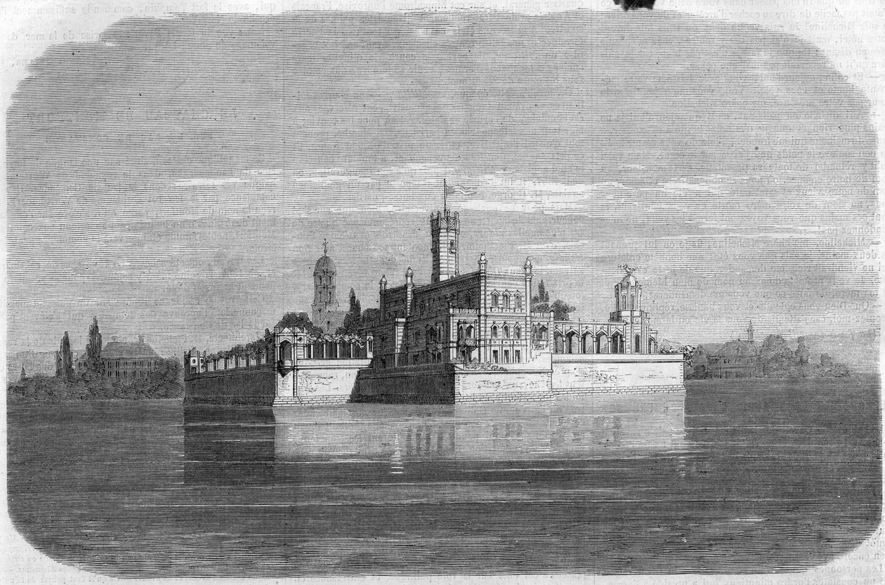 Montfort Castle on Lake Constance in Germany. Engraving in 