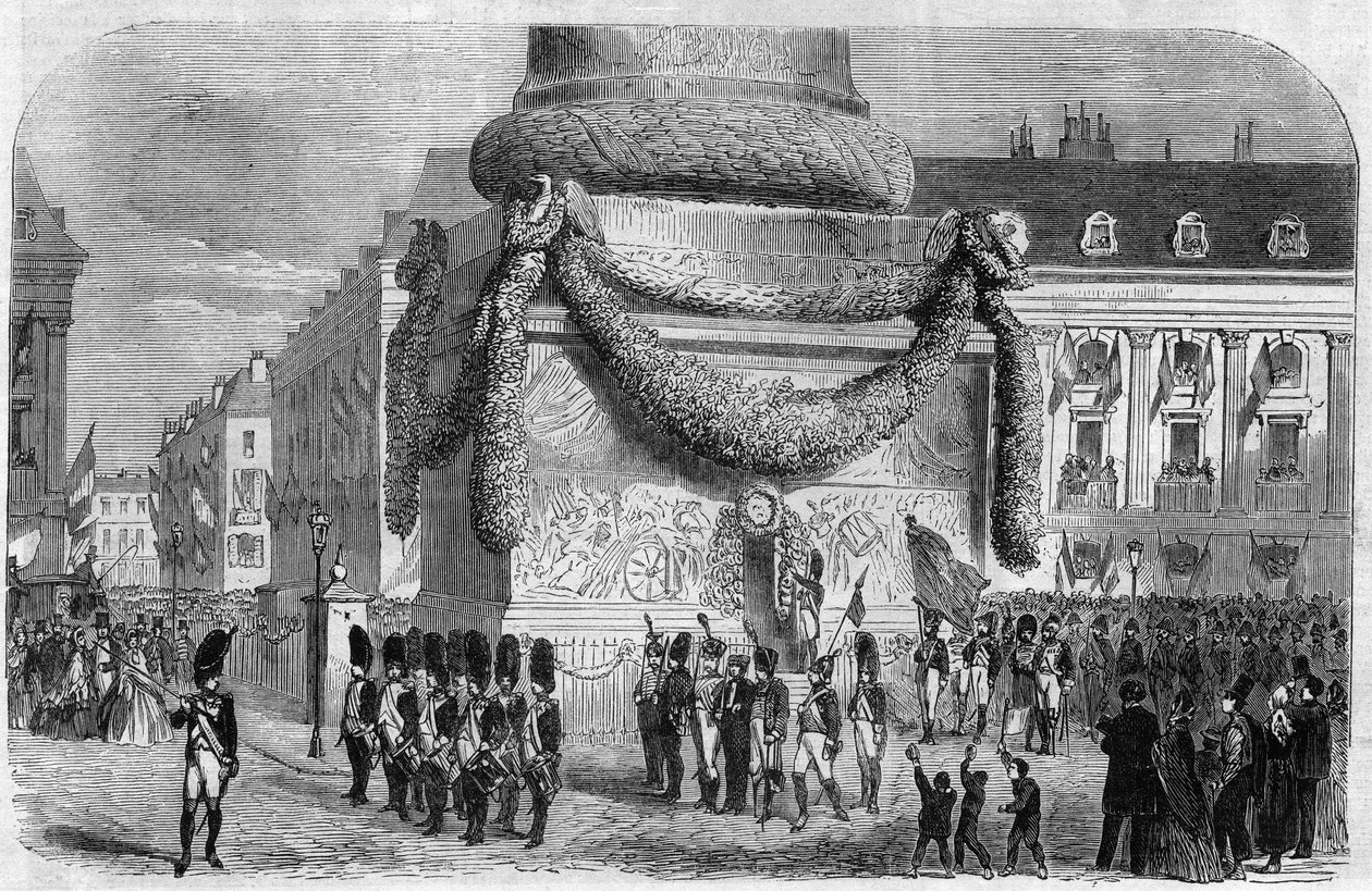 Morning of the national festival of 15 August 1864 at the foot of the column of Place Vendome in Paris. Engraving in 
